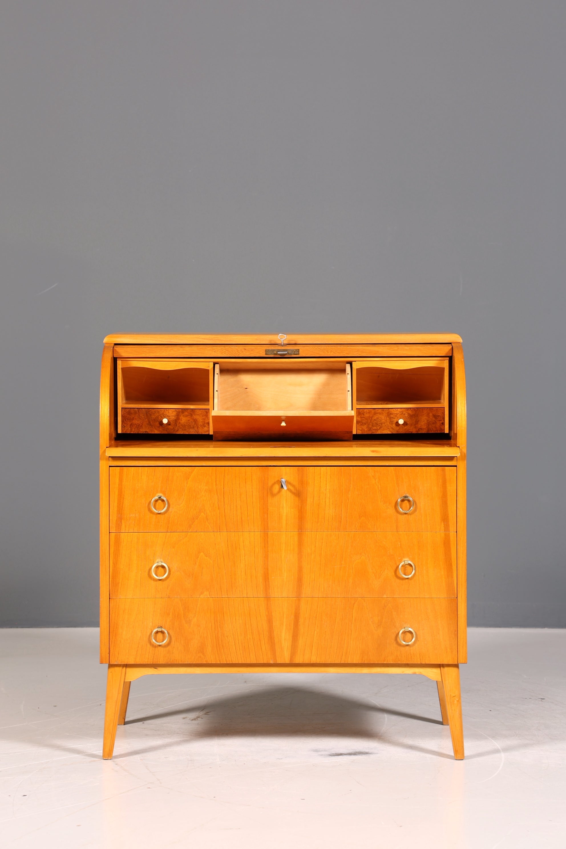 Traumhafter Mid Century Rollladen Sekretär echt Holz Büro Schrank Vintage Schreibkommode