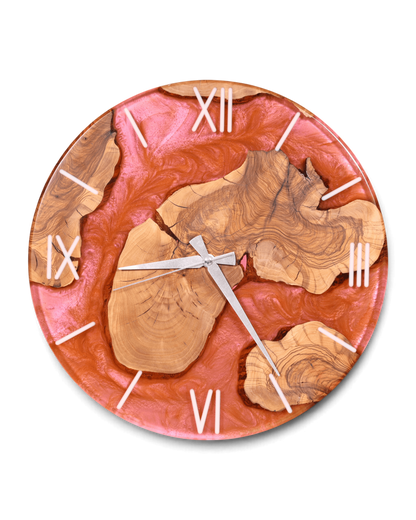 Wunderschöne Handgefertigte Epoxidharz Wanduhr Olivenbaum Uhr Epoxy Analog Uhr