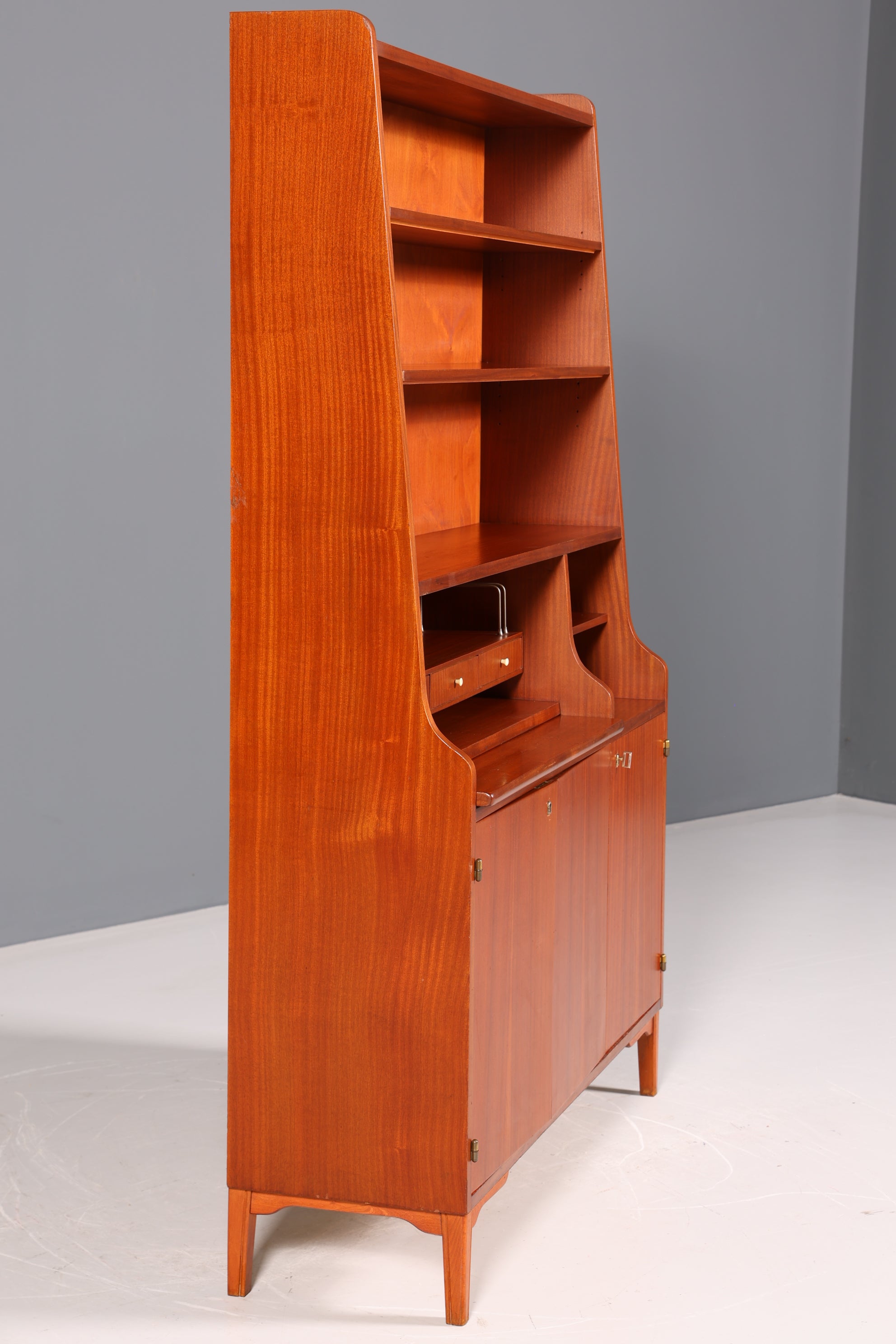 Wunderschöner Mid Century Schrank Bücherregal Vintage Sekretär Highboard Holz Regal Bookshelf