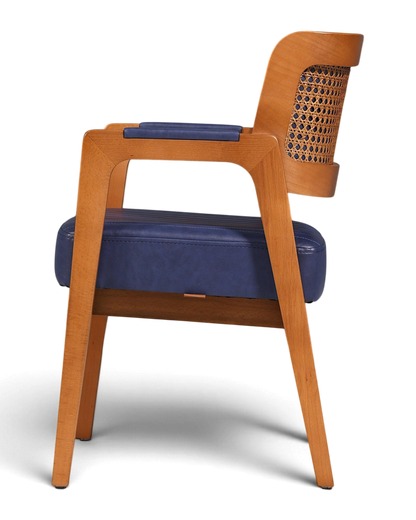 Edler Armlehnstuhl "Lima" Esszimmerstuhl mit Korbgeflecht in blau Polsterstuhl Armlehnstuhl Sekretär Stuhl