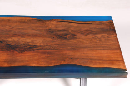 Einzigartiger Epoxidharz Couchtisch Nussbaum River Coffee Table Blau Wohnzimmer Tisch