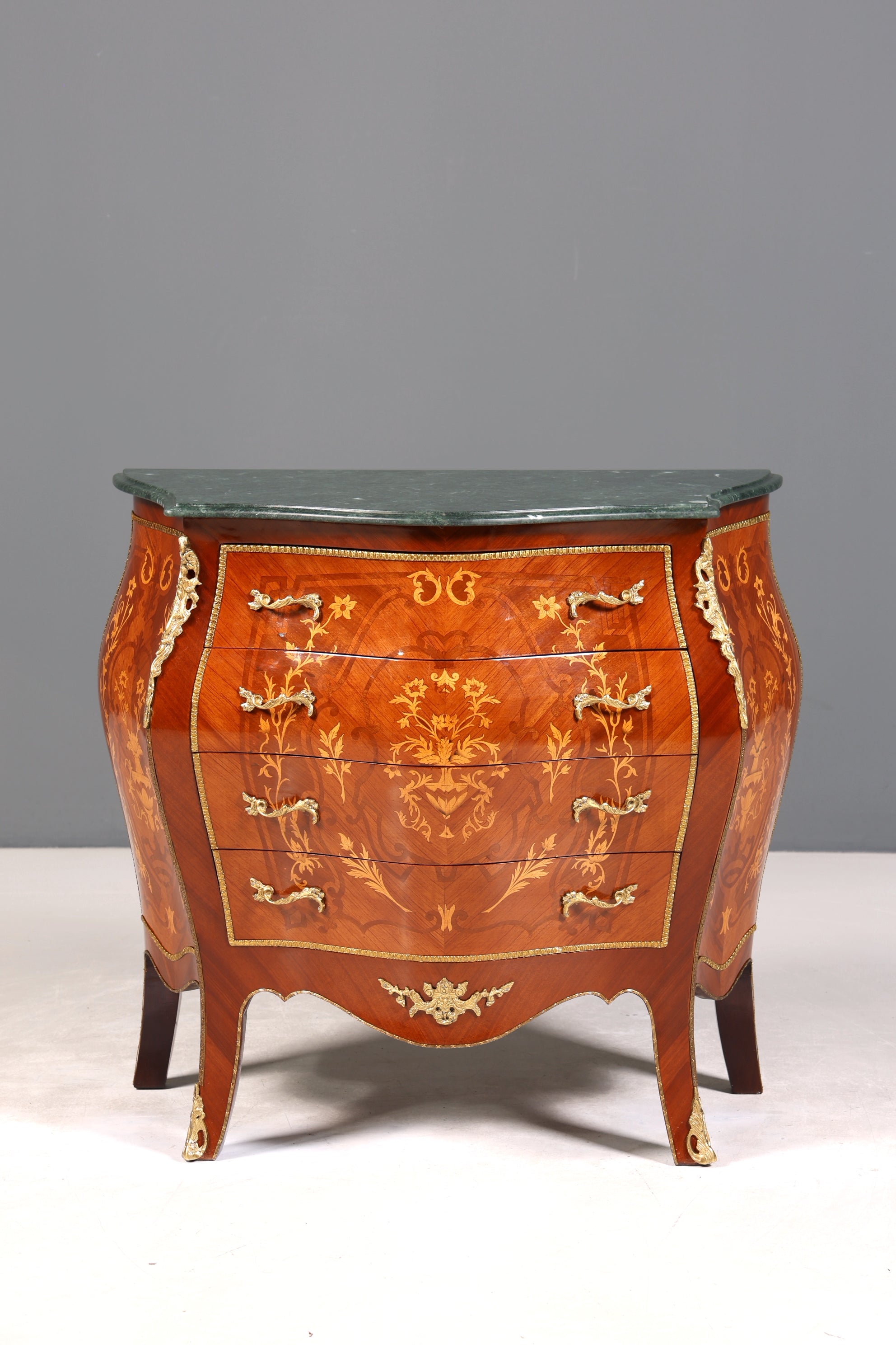 Stilvolle Bauchige Barock Kommode Messing Marmor Louis XV Sideboard Antik Stil