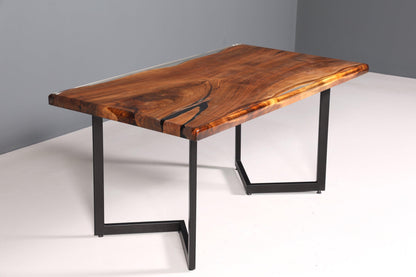 Beeindruckender Epoxidharz Tisch 160-90cm Nussbaum Esszimmer Tisch Epoxy Küchentisch massiv Holz