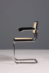 Korbgeflecht Freischwinger Armlehnstuhl "Milano" Made in Italy Schwarz Esszimmer Stuhl Wippstuhl Küchenstuhl