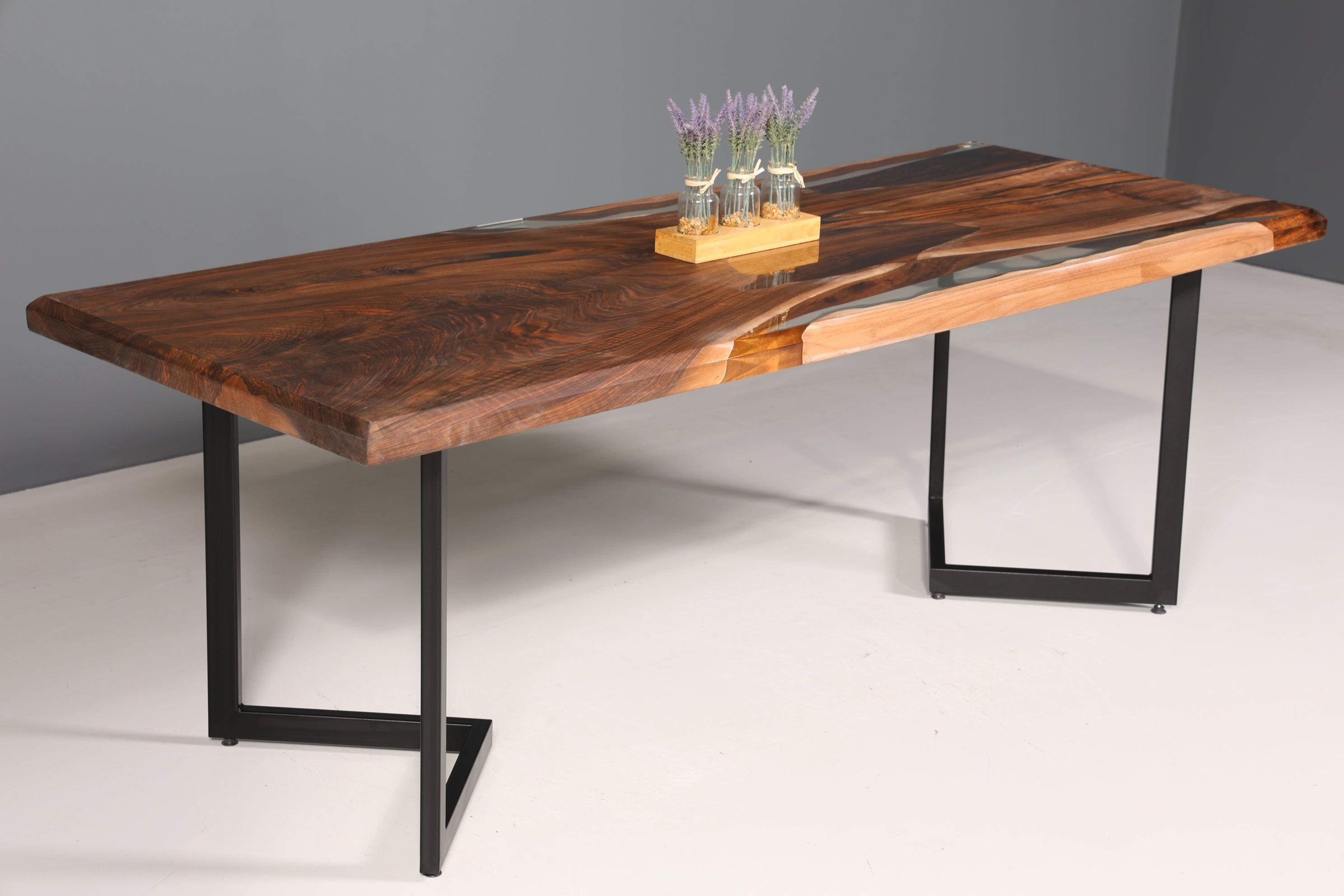 Wunderschöner Epoxidharz Tisch 220-85 cm Epoxy Nussbaum massiv Holz Esszimmer Tisch