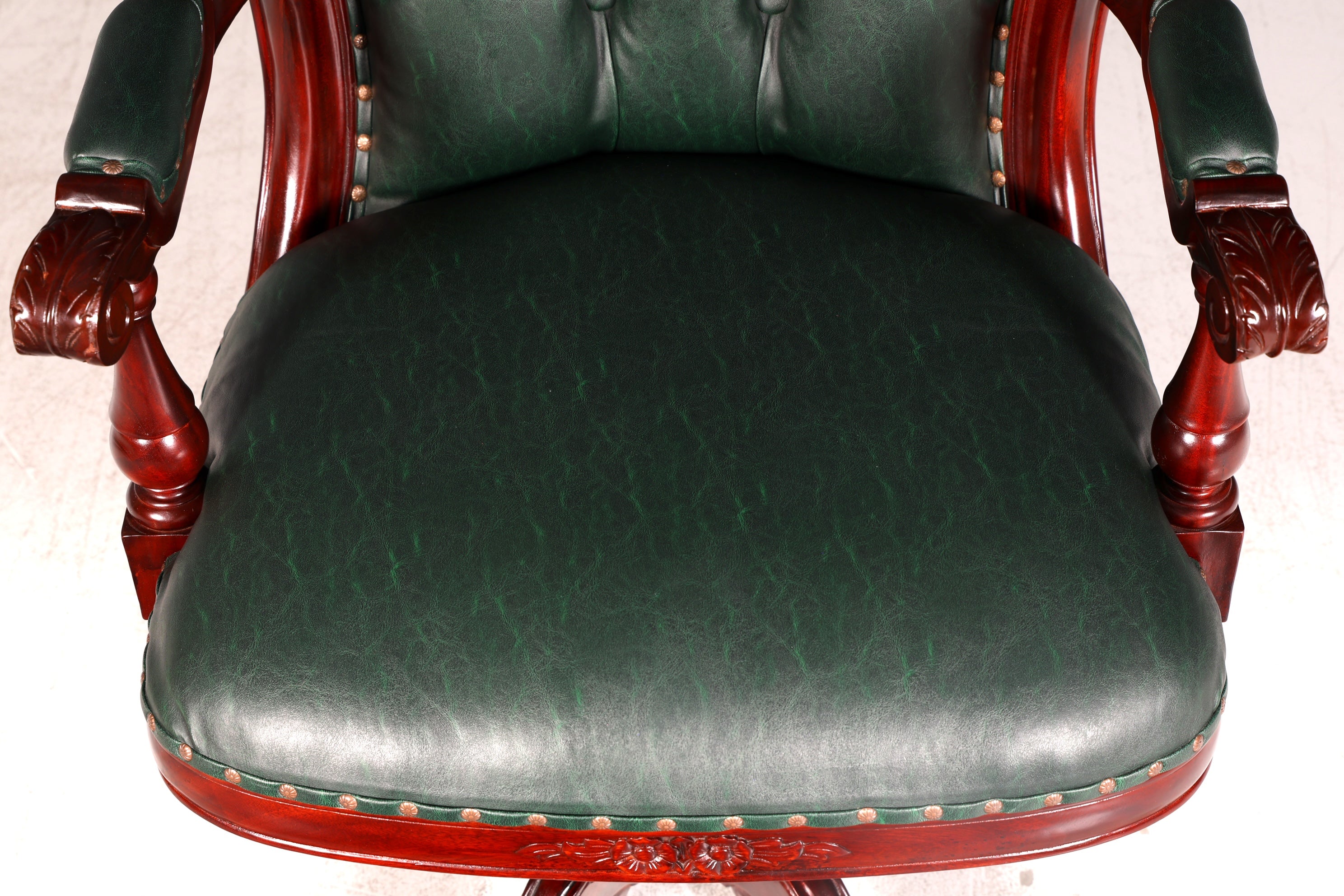 Elegant Chesterfield Executive Office Chair Green Mahogany Desk Chair Swivel Chair English Vintage