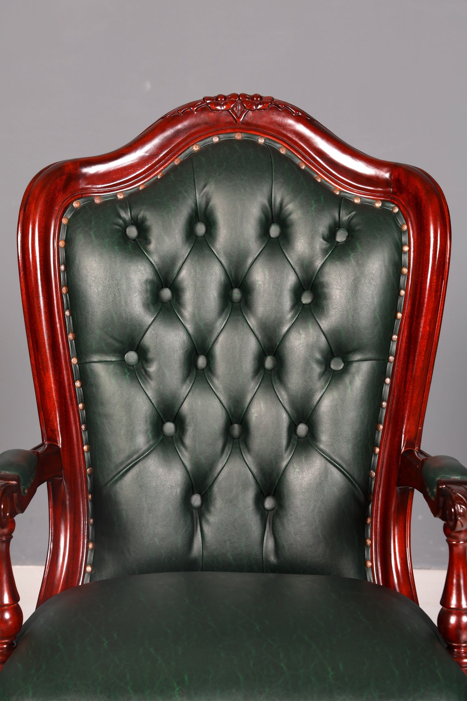 Elegant Chesterfield Executive Office Chair Green Mahogany Desk Chair Swivel Chair English Vintage