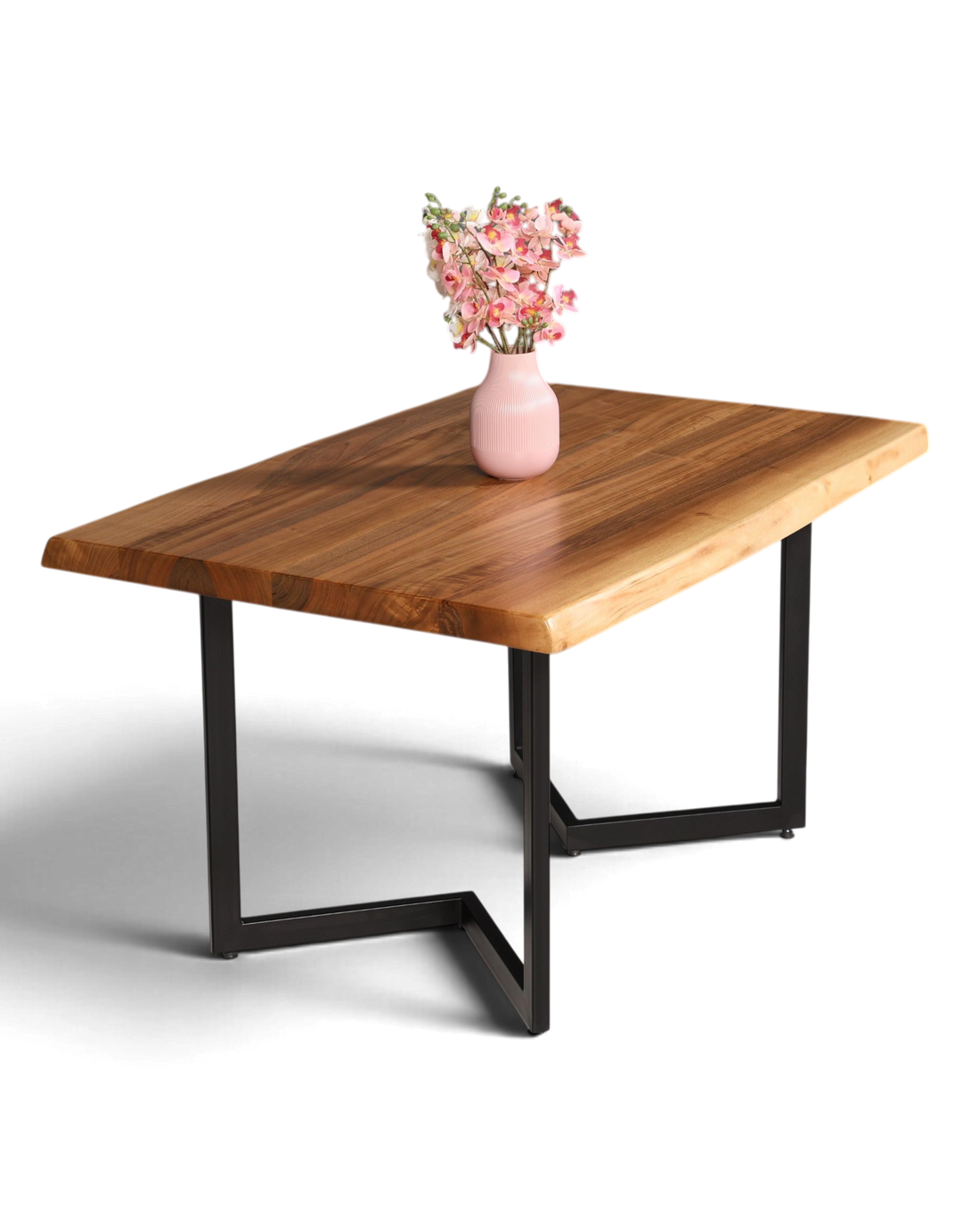 Stilvoller Nussbaum Tisch 140-90cm Esszimmer Tisch Baumkanten Platte massiv Holz Küchentisch