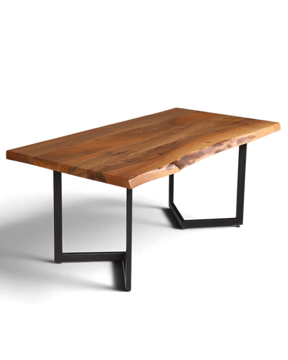 Stilvoller Nussbaum Tisch 180cm-95cm Esszimmer Tisch Baumkanten Platte massiv Holz Küchentisch