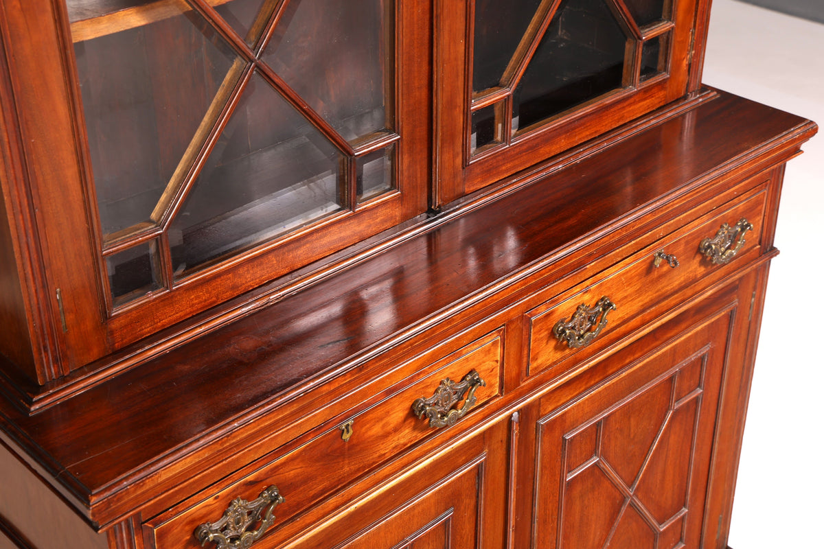Impressive English mahogany bookcase, display cabinet, antique library glass cabinet buffet