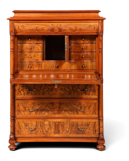 Traumhafter Louis Philippe Sekretär um 1870 Vertiko Nussbaum Highboard Kommode Sekretär Schrank