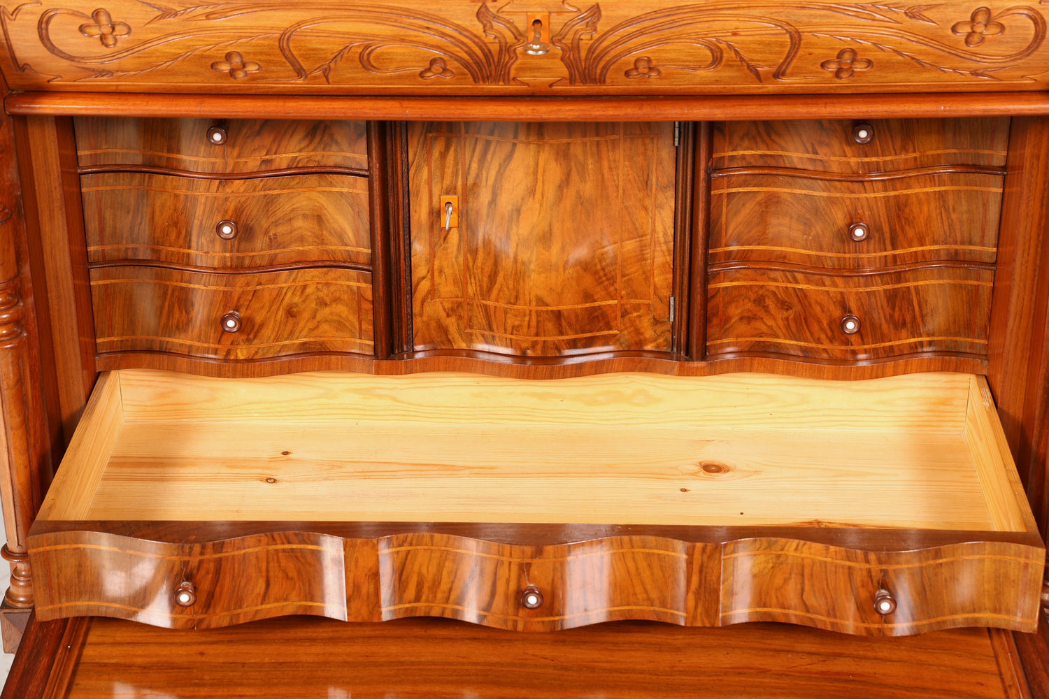Traumhafter Louis Philippe Sekretär um 1870 Vertiko Nussbaum Highboard Kommode Sekretär Schrank