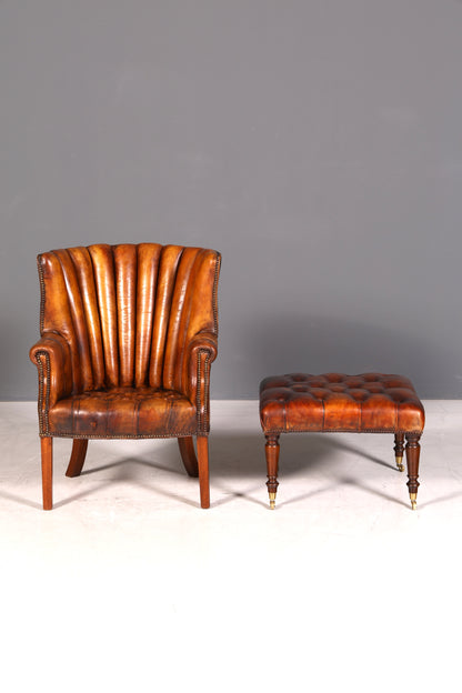 Seltener Original Chesterfield Ohrenbacken Sessel Englisch Leder Herrensessel UK Armlehnsessel