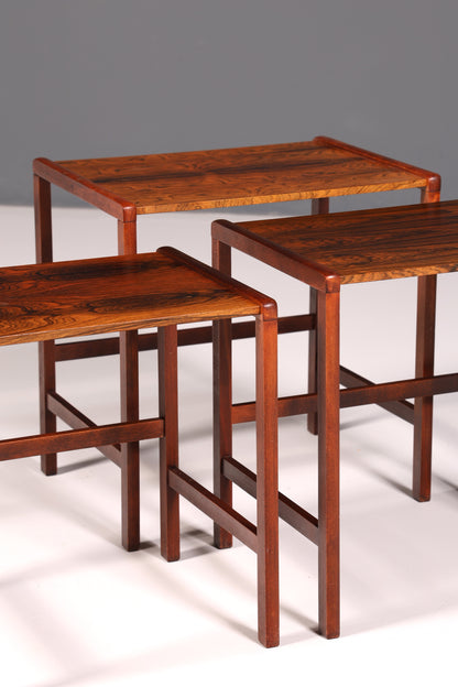 Filigranes Mid-Century Table Set, Rosewood Coffee Table, Set of 3, Side Table, Nesting Tables, Vintage