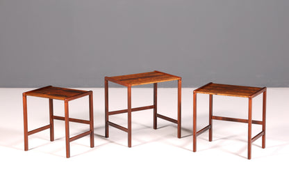 Filigranes Mid-Century Table Set, Rosewood Coffee Table, Set of 3, Side Table, Nesting Tables, Vintage