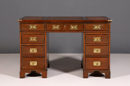 Edler Englischer Schreibtisch Military Chest Echt Lederauflage Bürotisch Office Table Maritim Antik Vintage
