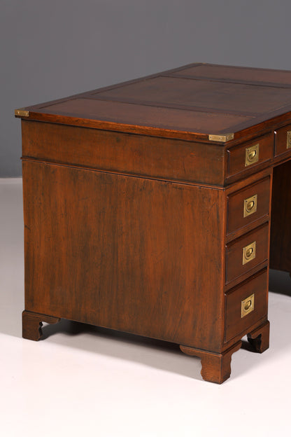 Edler Englischer Schreibtisch Military Chest Echt Lederauflage Bürotisch Office Table Maritim Antik Vintage