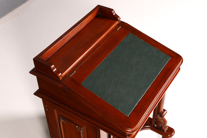 Beautiful English Davenport Writing Desk Secretary with Leather Inlay, Antique Vintage Chest of Drawers