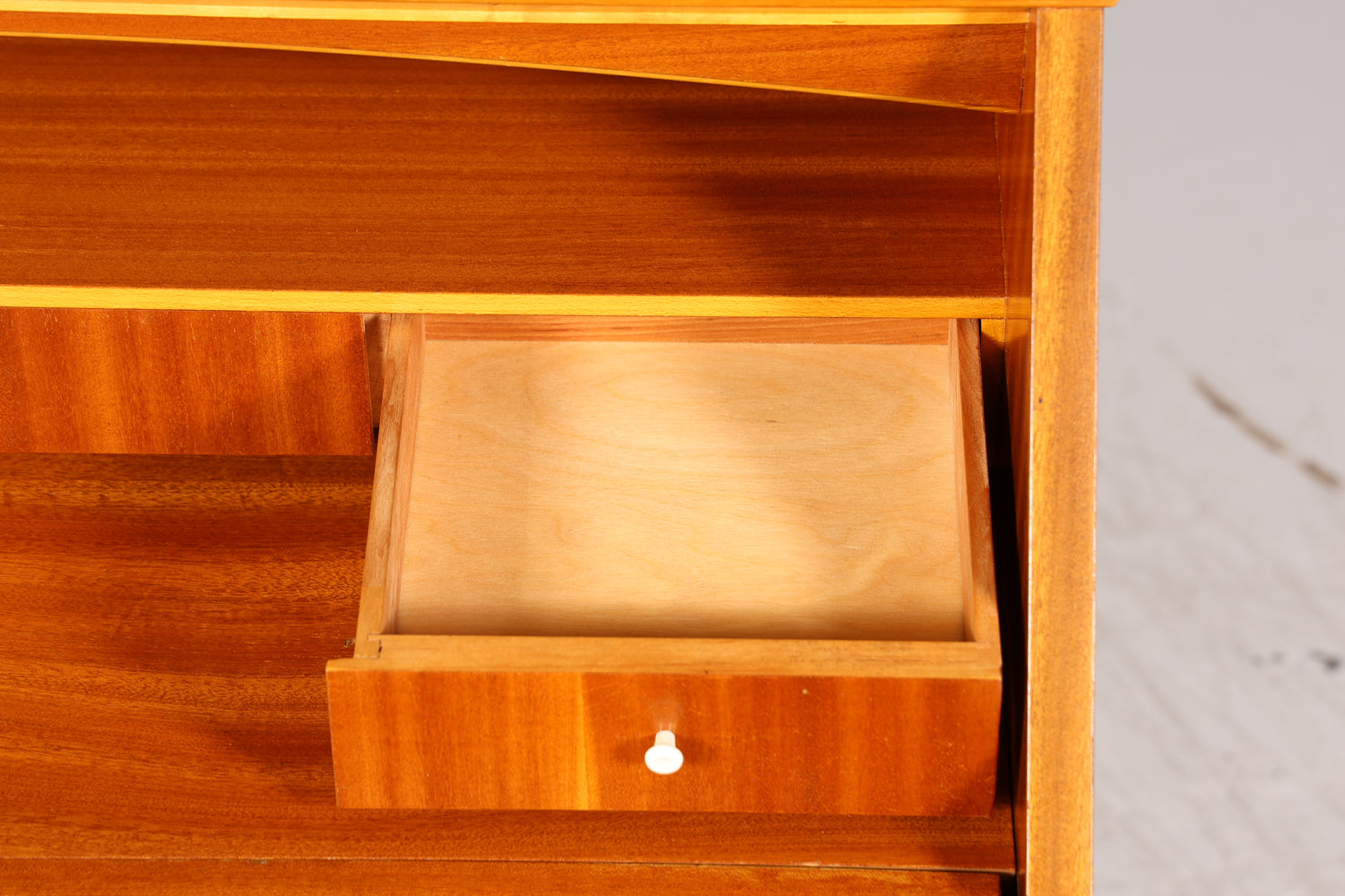 Schlichter Mid Century Sekretär Vintage Schreibmöbel echt Holz Kommode Office Secretary