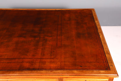 G146 Finish cm Wunderschöner Englischer Schreibtisch echt Lederauflage Bürotisch Antik Stil Office Desk