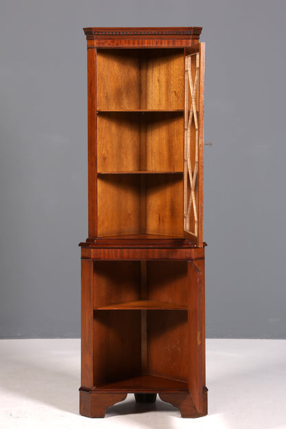 Wunderschöne Englische Eckvitrine Mahagoni Antik 60s echt Holz Schrank Eckschrank Glasvitrine