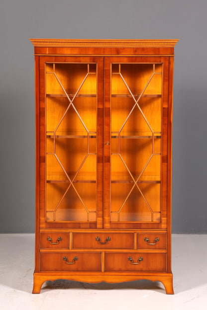 Beautiful Original Heldense Display Cabinet, English Yew Bookcase, Glass Cabinet with Lighting