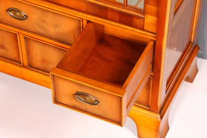 Beautiful Original Heldense Display Cabinet, English Yew Bookcase, Glass Cabinet with Lighting, Antique