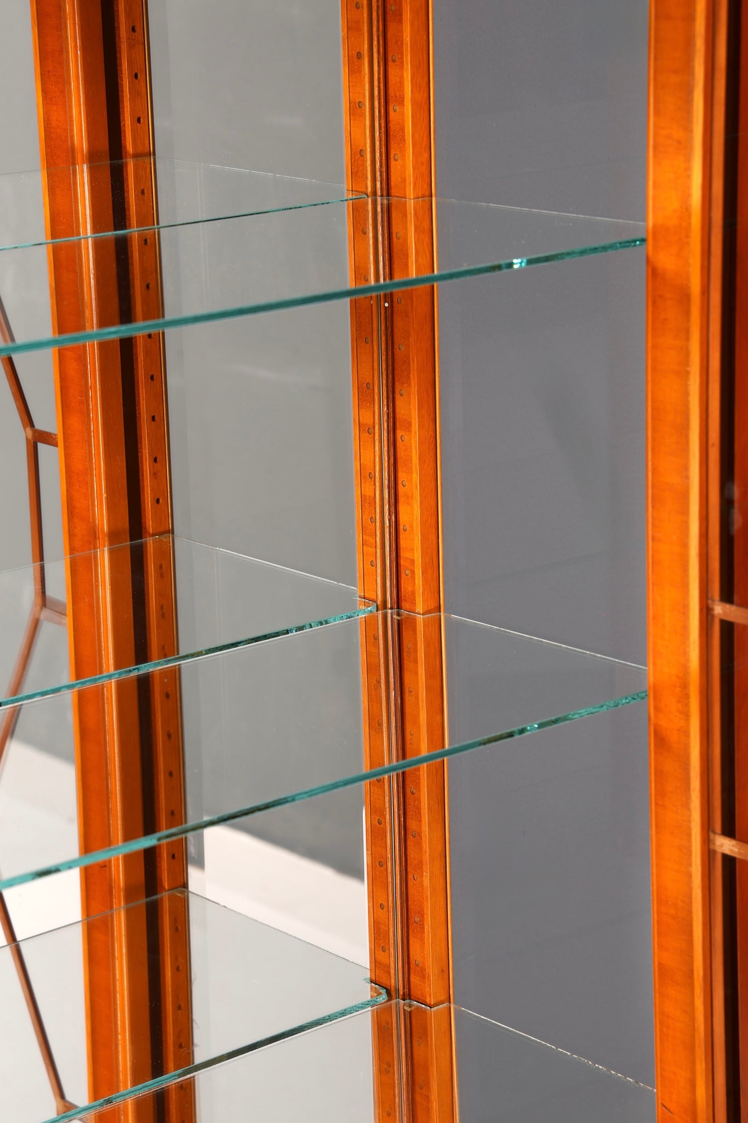 Beautiful Original Heldense Display Cabinet, English Yew Bookcase, Glass Cabinet with Lighting, Antique