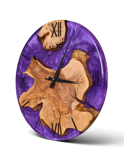 Stilvolle Handgefertigte Epoxidharz Uhr Olivenbaum Wanduhr Epoxy Analog Uhr