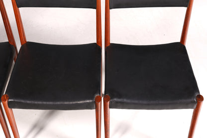 4x Schlichte Mid Century Stühle Palisander Retro Stuhlset echt Leder Danish Design Küchenstühle