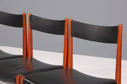 4x Schlichte Mid Century Stühle Palisander Retro Stuhlset echt Leder Danish Design Küchenstühle