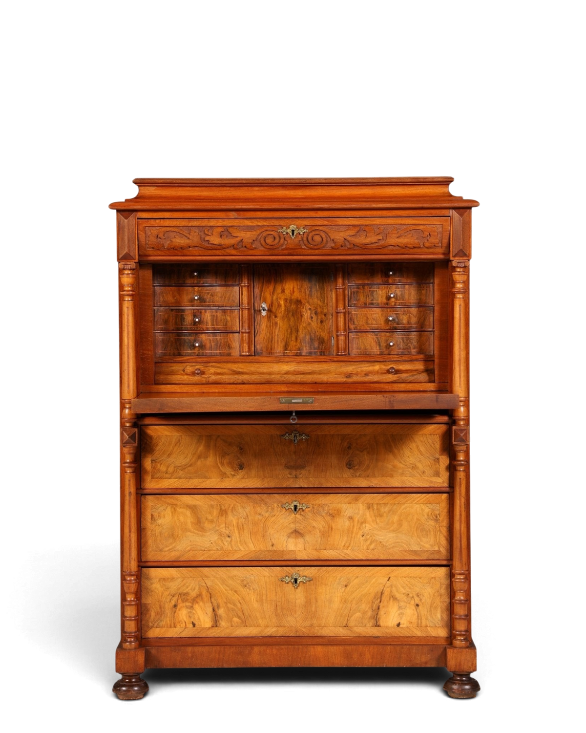 Stilvoller Gründerzeit Sekretär Vertiko Nussbaum Highboard Louis Philippe Kommode Sekretär Schrank um 1880