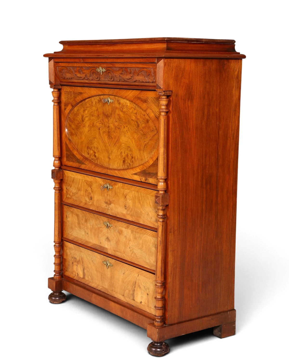 Stilvoller Gründerzeit Sekretär Vertiko Nussbaum Highboard Louis Philippe Kommode Sekretär Schrank um 1880