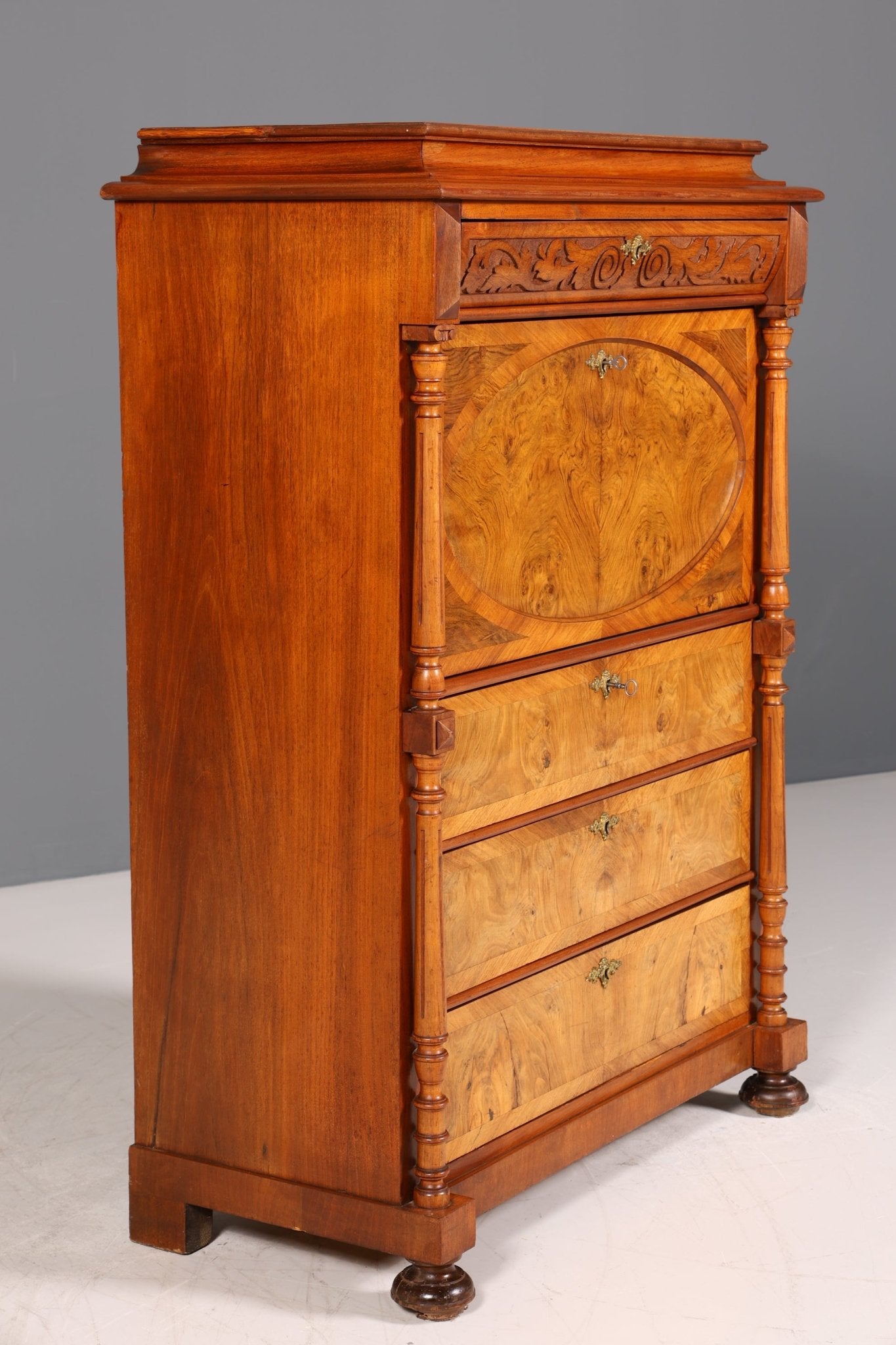 Stilvoller Gründerzeit Sekretär Vertiko Nussbaum Highboard Louis Philippe Kommode Sekretär Schrank um 1880