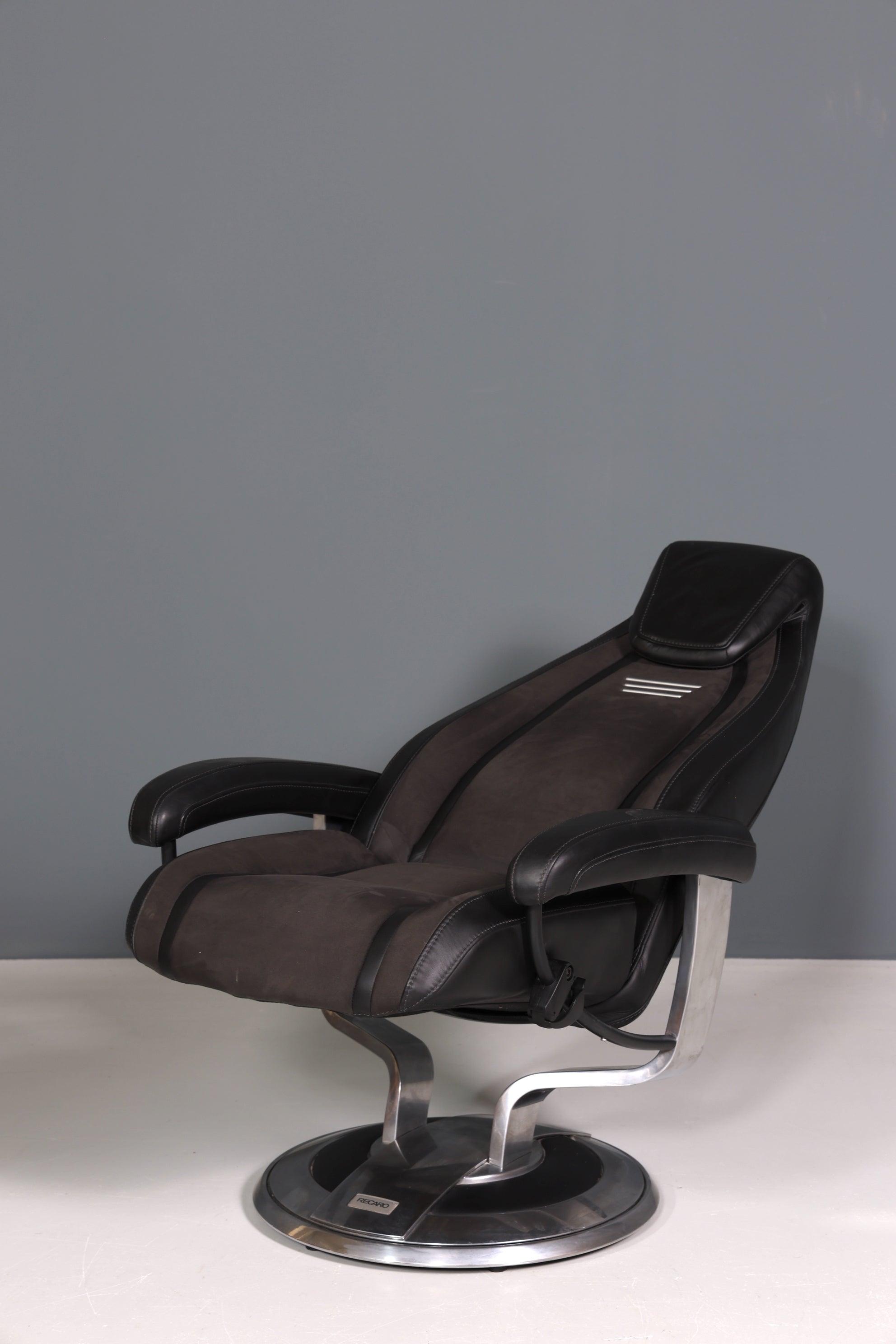 Edler Designer Sessel mit Hocker &quot;Recaro&quot; echt Leder Relax Armlehnsessel Fussablage