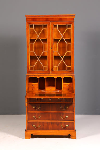 Wunderschöner Englischer Aufsatzsekretär Eibe Sekretär Vitrine Büro Antik Schrank Bibliothek Vintage