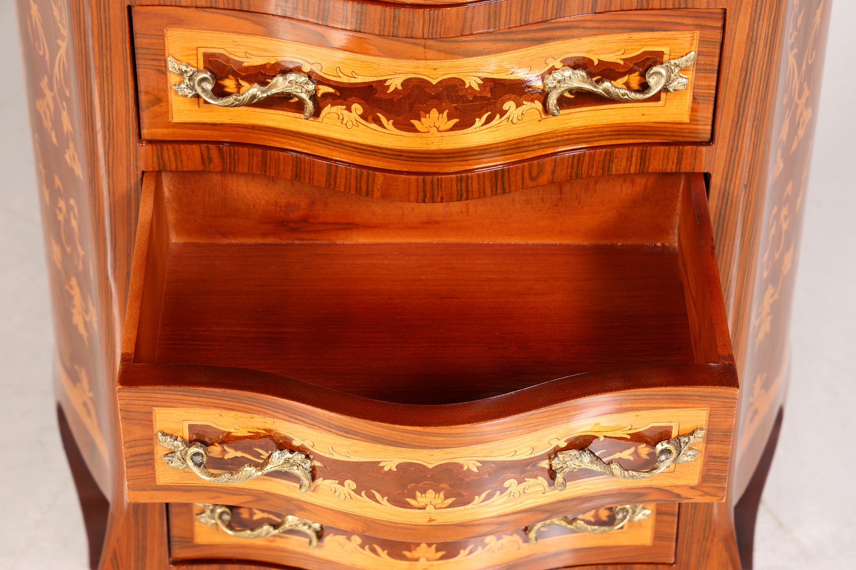 Traumhaftes Barock Stil Louis XV Highboard Vertiko Intarsien Kommode Schubladenkommode