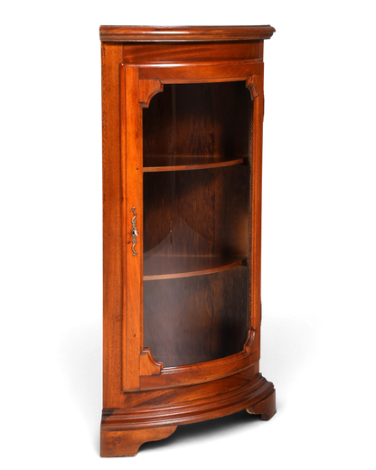 Hauptstadt Möblerei englische Eckvitrine aus Mahagoni Holz mit gewölbter Glastür und elegantem Schloss