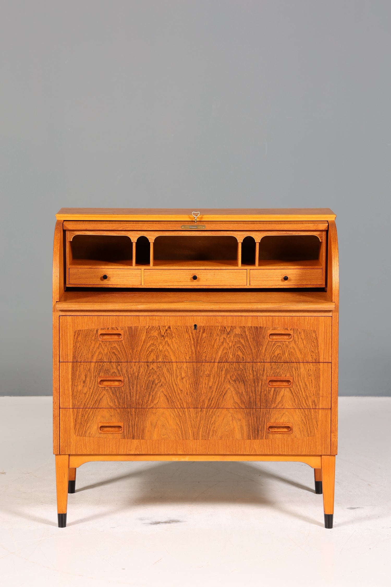 Wunderschöner Mid Century Rollladen Sekretär Danish Design echt Holz Schreibkommode 60er Jahre