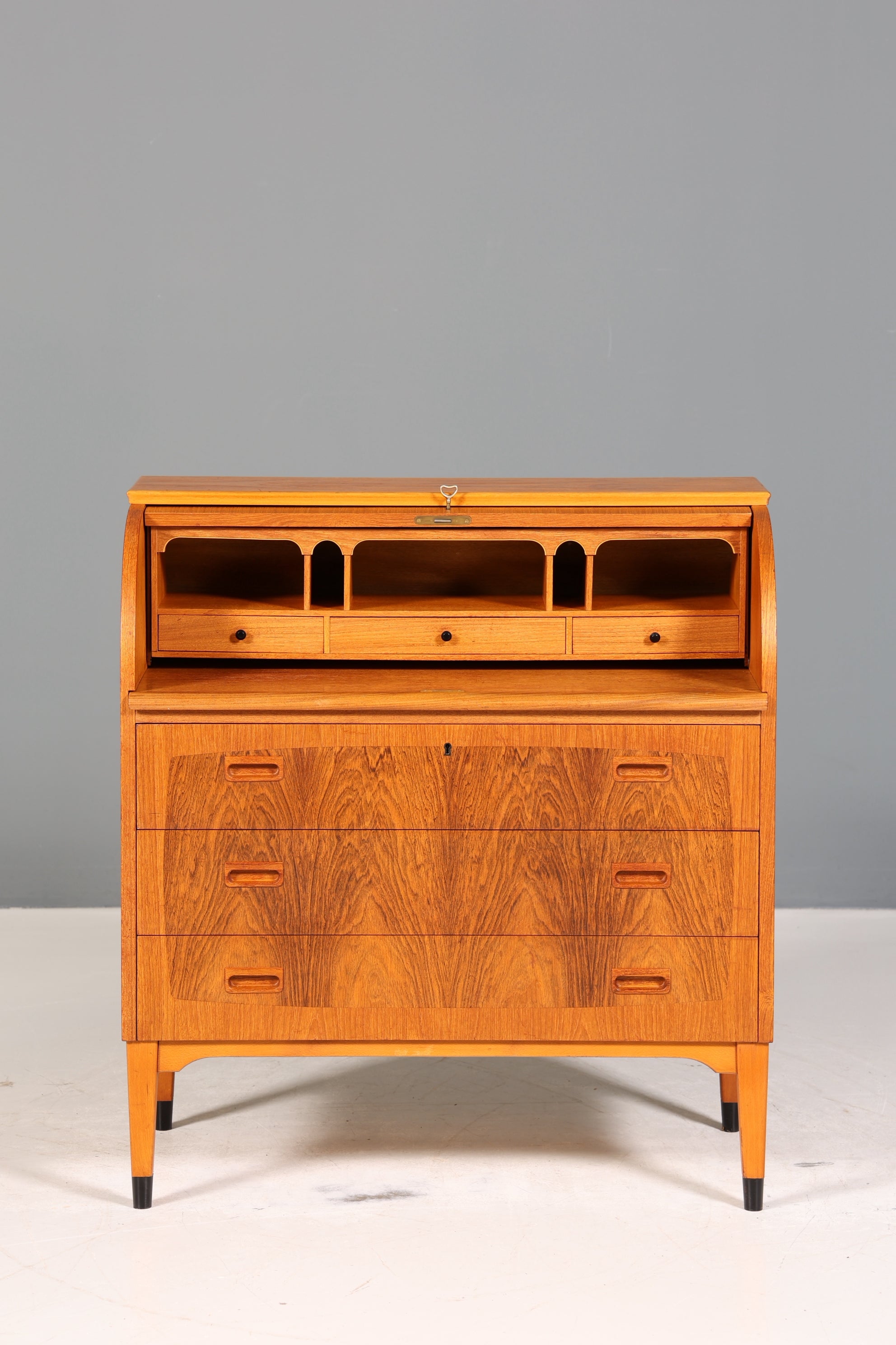 Wunderschöner Mid Century Rollladen Sekretär Danish Design echt Holz Schreibkommode 60er Jahre
