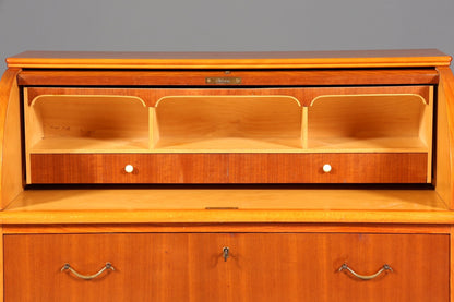Schlichter Mid Century Rollladen Sekretär echt Holz Büro Schrank Vintage Schreibkommode