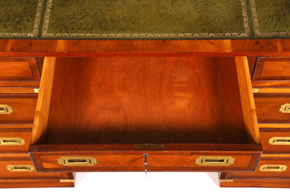 Edler Maritimer Schreibtisch Englisch Military Chest Bürotisch Echt Lederauflage Office Table