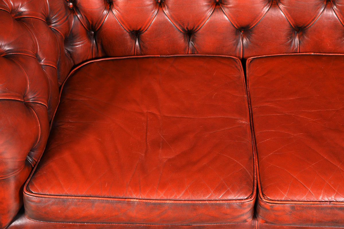 Beautiful Original Chesterfield Sofa, 2-Seater Couch, England, Genuine Leather Upholstered Sofa, Leather Sofa