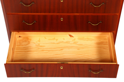Hauptstadt Möblerei Mid Century Kommode aus Holz mit offener Schublade und Messinggriffen im Vintage Design