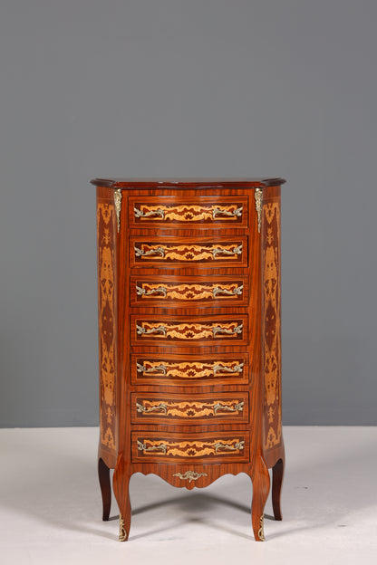 Traumhaftes Barock Stil Louis XV Highboard Intarsien Vertiko Kommode Schubladenkommode