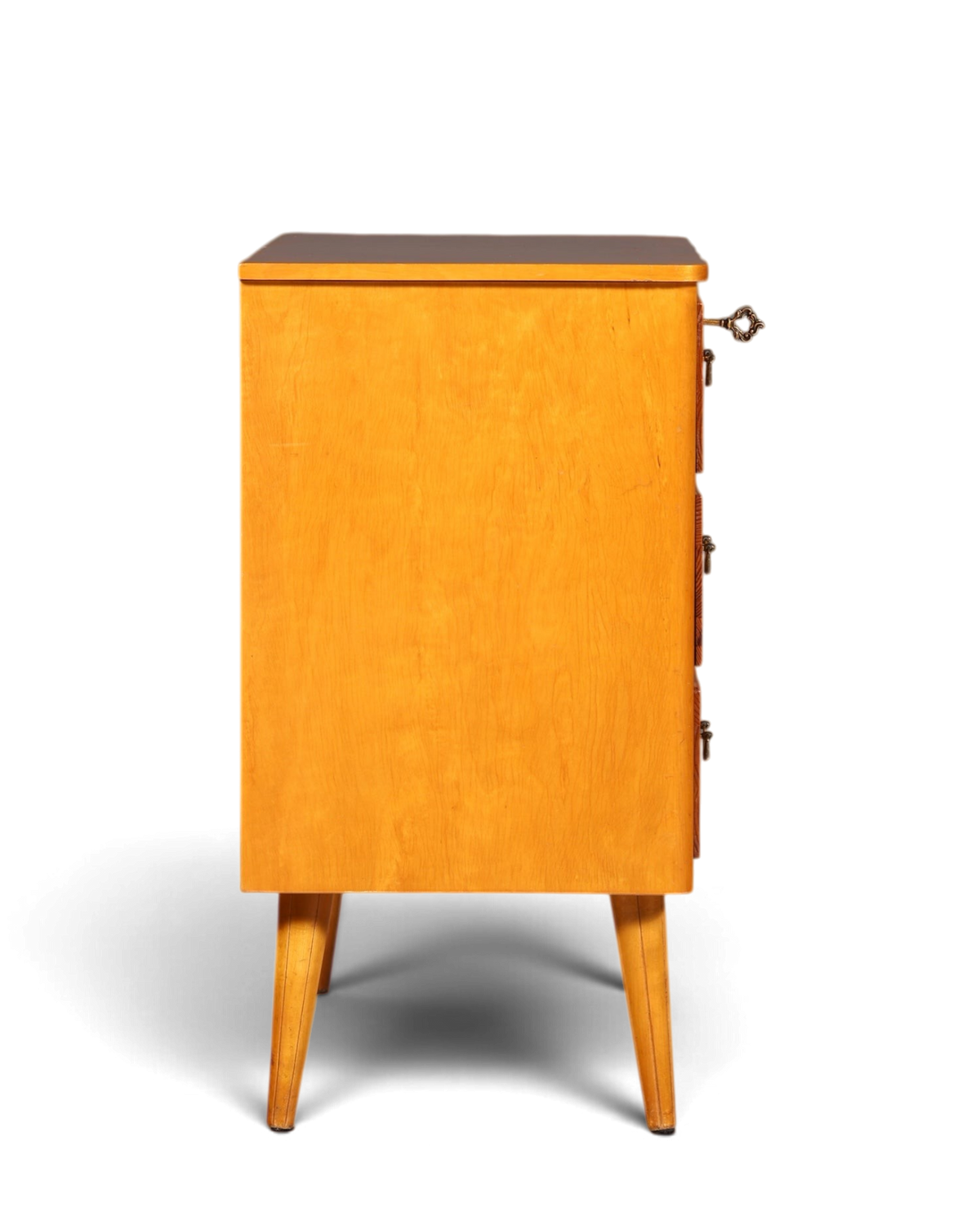 Hauptstadt Möblerei Mid Century Kommode aus massivem Holz im Danish Design mit konischen Beinen, Seitenansicht