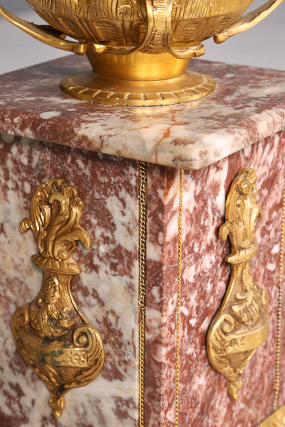 Beautiful Baroque style column with vase, Louis XV marble natural stone flower column, pedestal, shelf