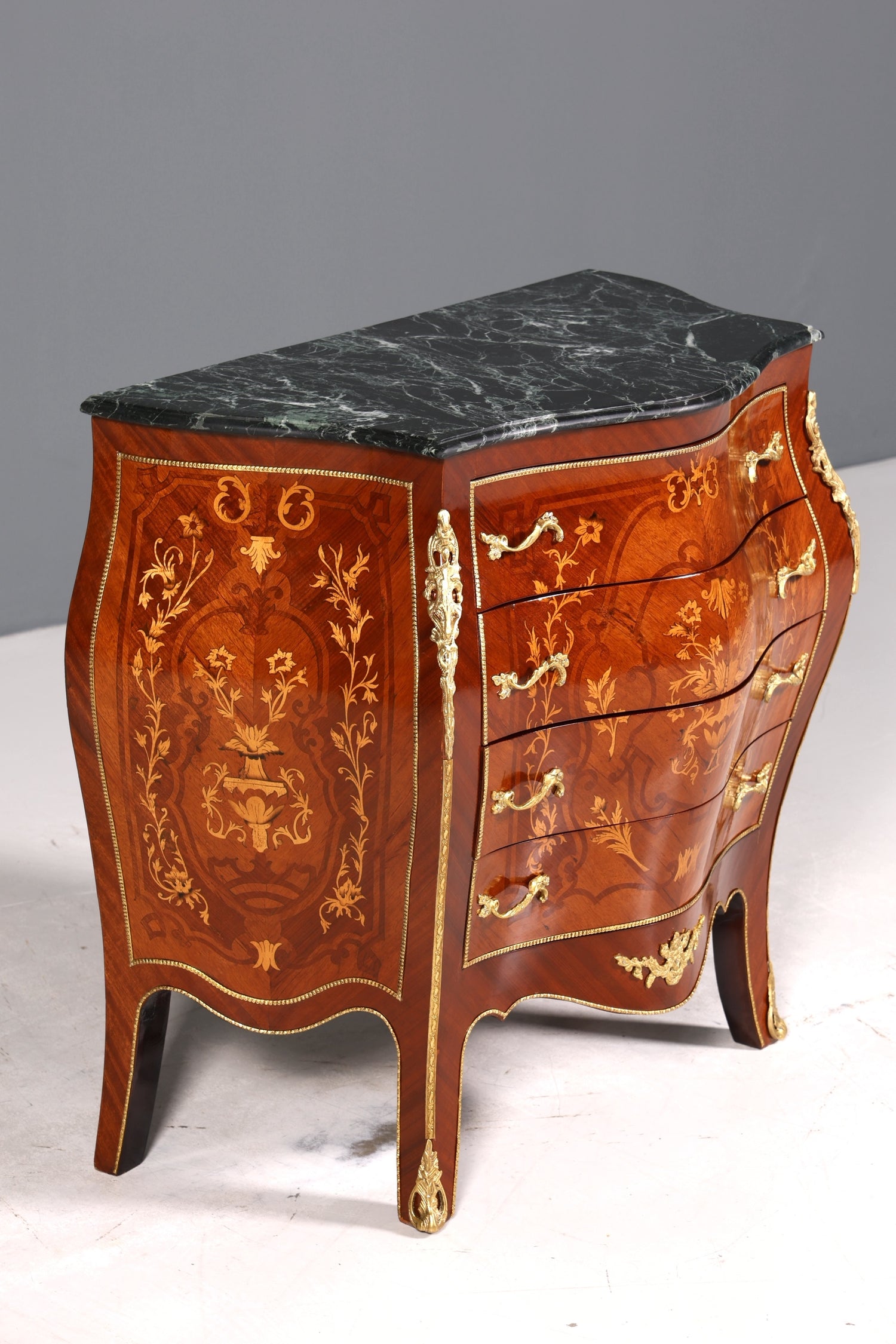 Wunderschöne Bauchige Barock Kommode Messing Marmor Louis XV Sideboard Antik Stil