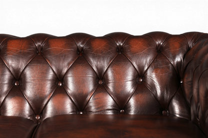 Hauptstadt Möblerei Centurion Chesterfield 2-Sitzer Sofa aus braunem Echtleder mit klassischer Knopfheftung