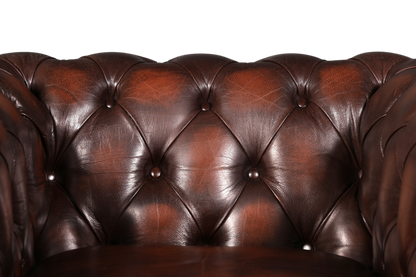 Hauptstadt Möblerei Original Centurion Chesterfield Sessel aus braunem Echtleder mit klassischer Knopfheftung
